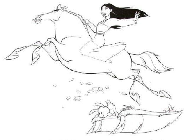 coloriage mulan bondit avec son cheval